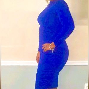 Vibrant Royal Blue dress with vegan Leather Accent.